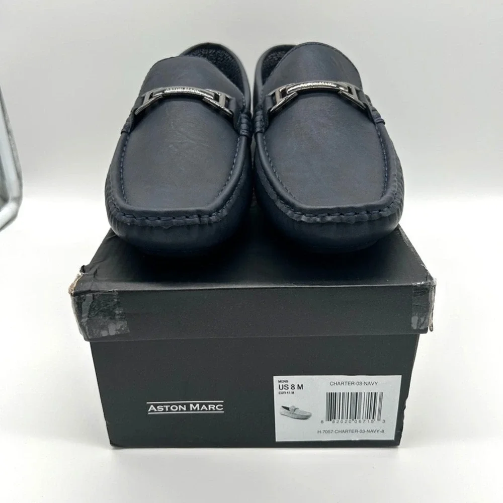 Aston‎ Marc Shoes Men's Size 8M Charter Bit Loafers Navy Open Box
